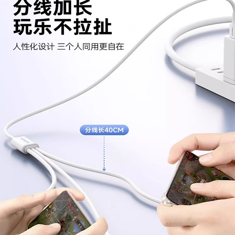 充电器三合一线数据线充电头一拖三多功能头 罗马仕 充电头+1.8米三头线高清大图