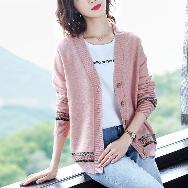 suntek秋冬季毛衫韩版毛衣开衫外套女宽松短款针织衫外搭上衣显瘦毛衣