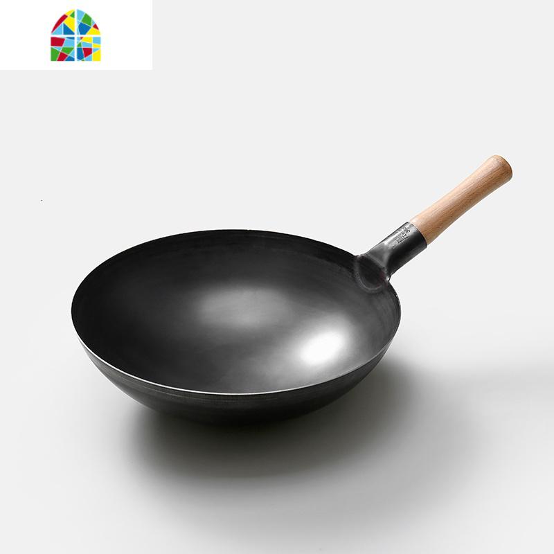 章丘老式铁锅家用圆底炒菜锅饭店厨师商用大马勺无涂层煤气灶炒勺 FENGHOU 36cm单锅送炒勺炒锅高清大图