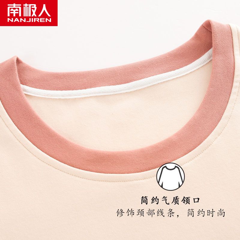 南极人2023年新款睡衣女夏季棉短袖薄款夏天家居服学生两件套装高清大图