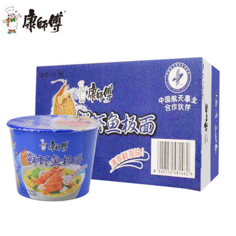 康师傅经典鲜虾鱼板面101g*12桶整箱