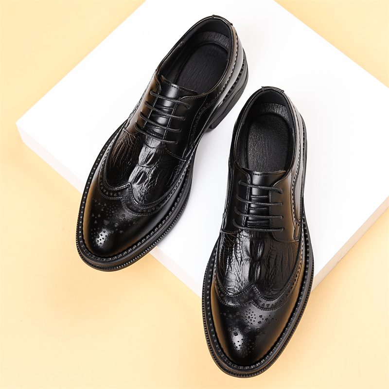 迪罗尼卡皮鞋男秋冬季布洛克商务正装男鞋软皮透气软底英伦上班鞋子高清大图