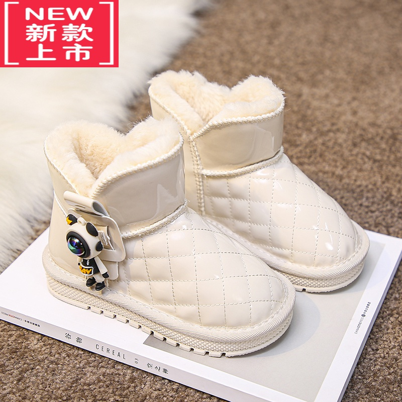 可莉允女童鞋白色雪地靴2022冬季新款女孩防滑靴子儿童加绒加厚大棉鞋子