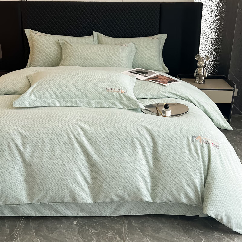 悠梦嘉居 全棉长绒棉磨毛刺绣四件套 1.5/1.8床可使用 被套+床单+枕套*2 碧水绿 YJ-14569高清大图