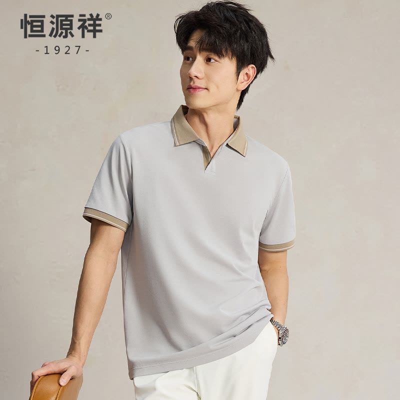 恒源祥冰丝短袖T恤男士夏季翻领polo衫半袖薄款中年爸爸装上衣C图片