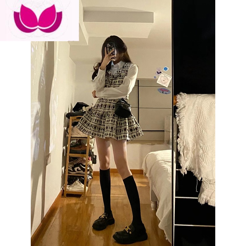 七斓奶系穿搭早春套装女春2023新款三件套女装裙装高级感小个子一整套 L 三件套衬衫+马甲+裙子