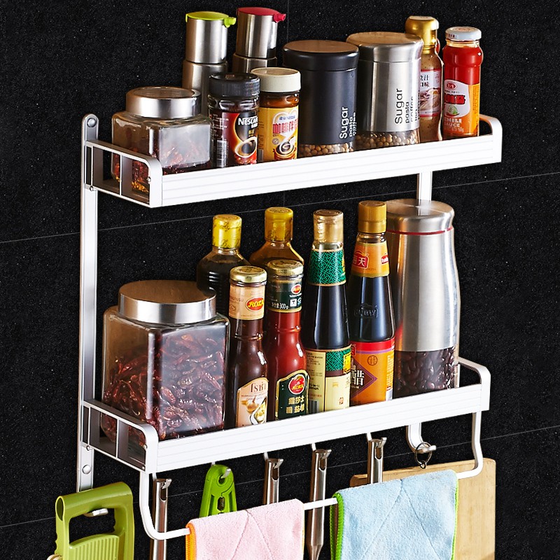 厨房置物架壁挂式墙上免打孔调味料调料免钉收纳架子用品挂架多层收纳层架 三维工匠高清大图