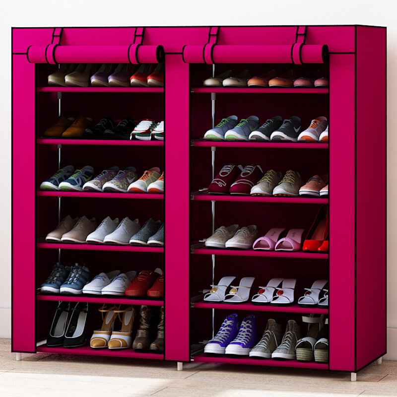 家时光 金属简易鞋柜鞋架多层铁艺家用收纳防尘多功能布鞋柜简约经济型