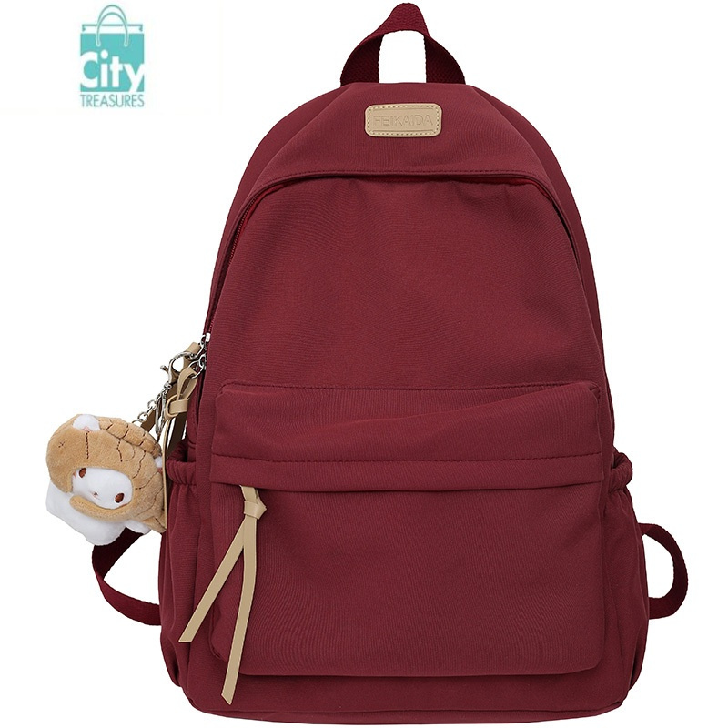 bangdou初中生书包女红色简约小众背包ins日系轻便女生高中大学生双肩