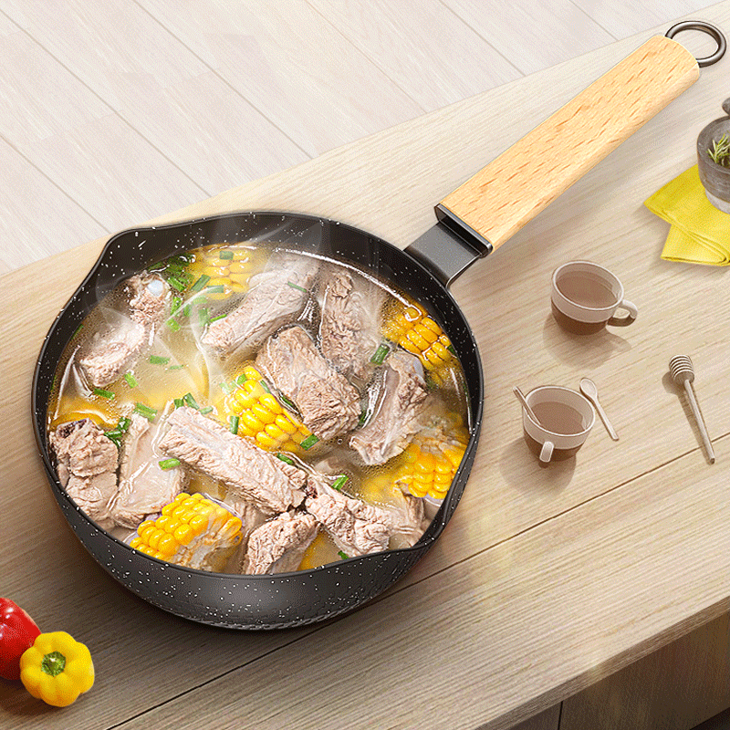 婴儿小奶锅泡面锅不粘锅家用烘焙精灵麦饭石宝宝辅食锅宝宝辅食奶锅雪平锅 [铝合金材质/复合锅底]18厘米无盖