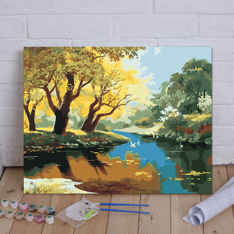 diy数字油画客厅风景花卉动漫人物填色手绘大幅装饰画 花田紫韵 花田紫韵 40*50无框