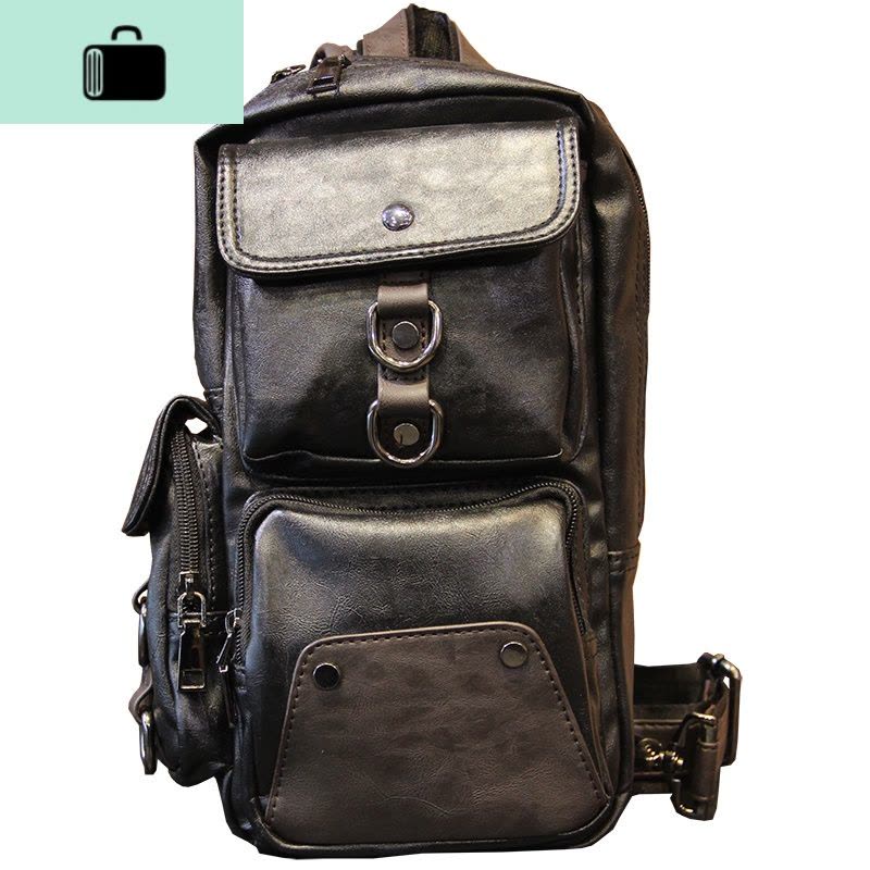 皮男士胸包2020新款时尚简约潮牌休闲小背包男包潮流单肩斜挎包NEW LAKE 黑色男士单肩包图片