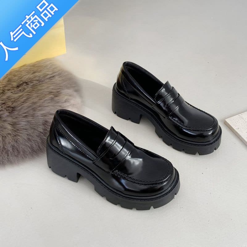 SUNTEK英伦学院风厚底小皮鞋女2023新款日系复古jk鞋白色乐福鞋高跟鞋子图片