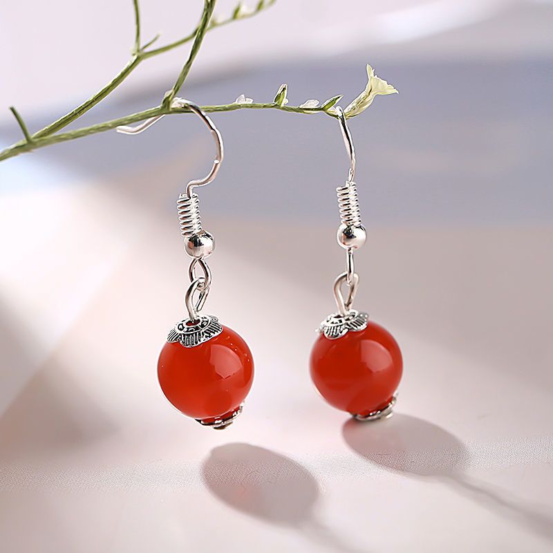 绿玛瑙耳环印象眸玛瑙圆珠耳环女款玉髓耳环简约时尚女款菠菜绿合金