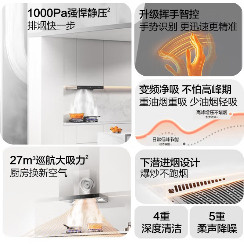 万和 [小黑鲨]一级能效 顶吸欧式抽排油烟机 吸油烟机家用自清洗27m³大吸力触控油烟机单烟机CXW-200-WX750高清大图