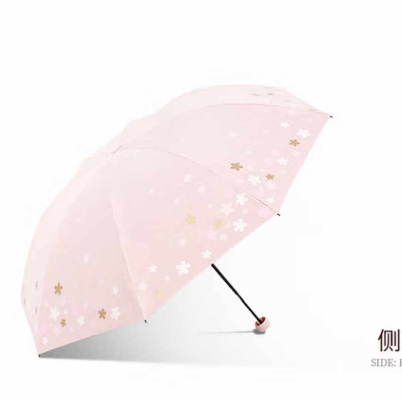 天堂防紫外线阳伞三折8k钢骨印花晴雨伞黑胶防晒太阳伞伞下100CM浅粉高清大图