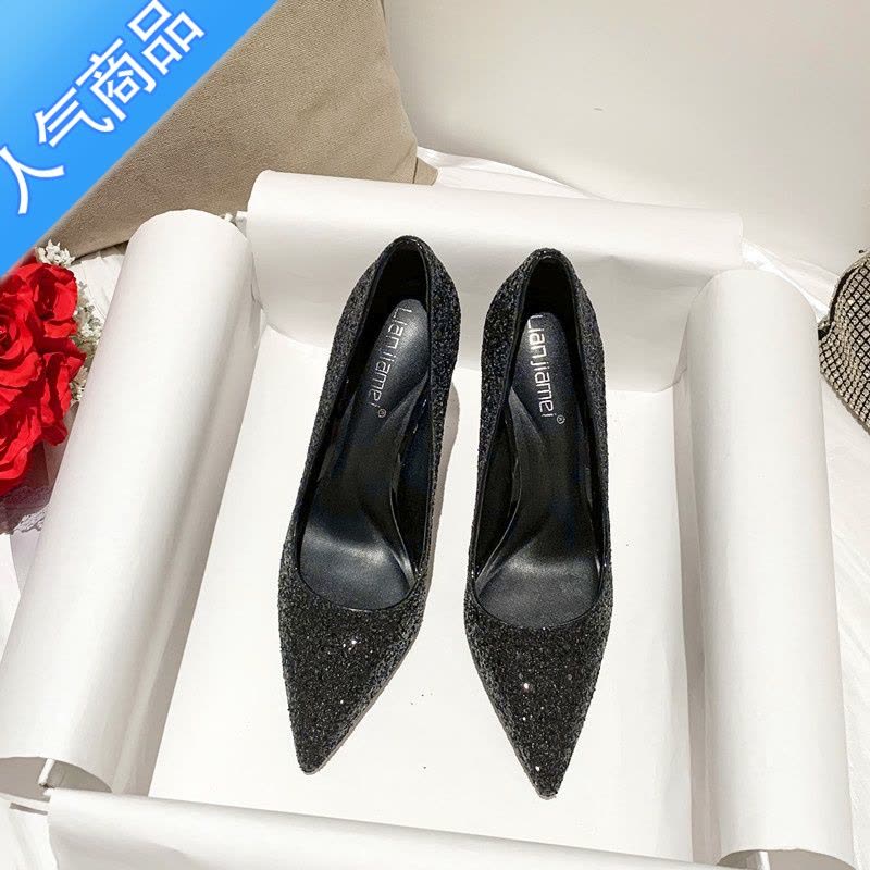 SUNTEK2023年新款秀禾主婚纱单鞋新娘水晶配晚礼服细跟婚鞋尖头高跟鞋女图片