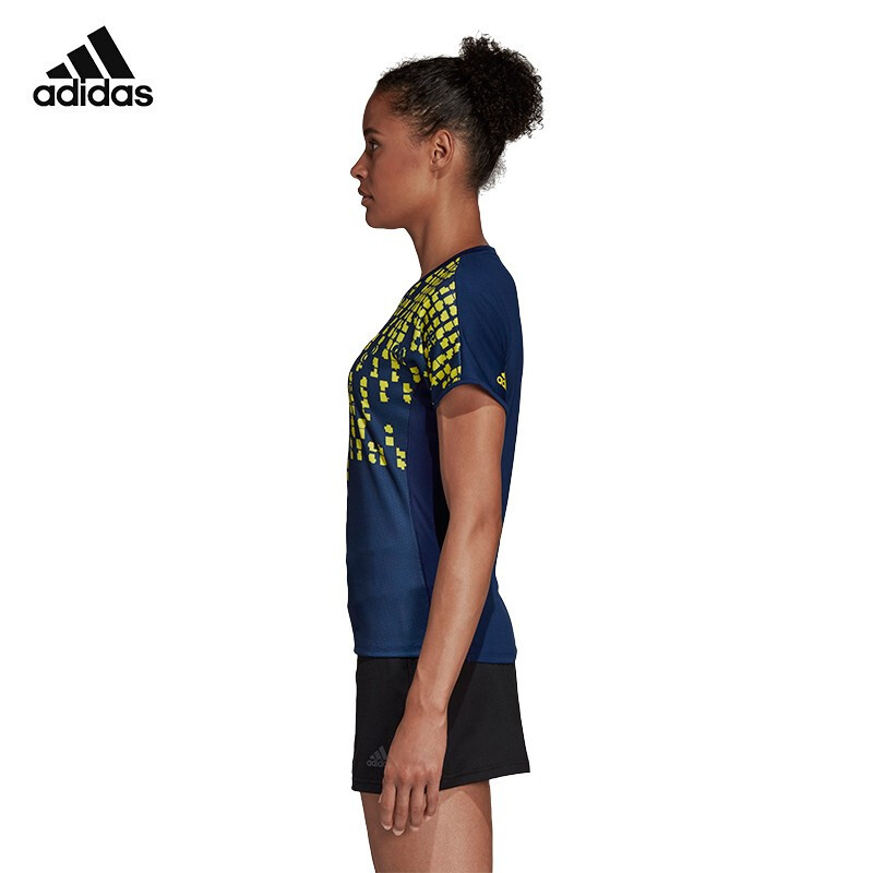 阿迪达斯 (adidas)2019新款宽松男女T恤运动休闲透气短袖 CW7065女款蓝色(S码-XXL码)