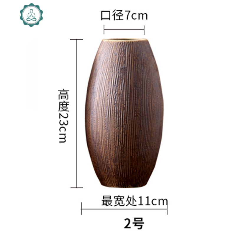 景德镇复古桌面陶瓷花瓶客厅玄关瓶子花盆装饰品插干花电视柜摆件 封后 深色竖纹2号
