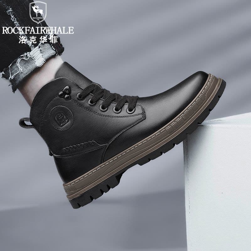 洛克华菲马丁靴男高帮2024中帮男士新款潮男鞋英伦风皮靴男款皮鞋冬季加绒图片