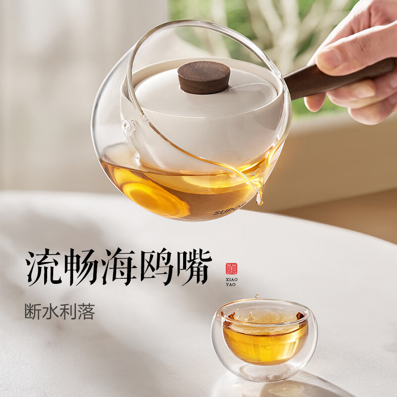 苏泊尔泡茶壶580ml旋转侧把耐高温润玉白KCG58CC10高清大图