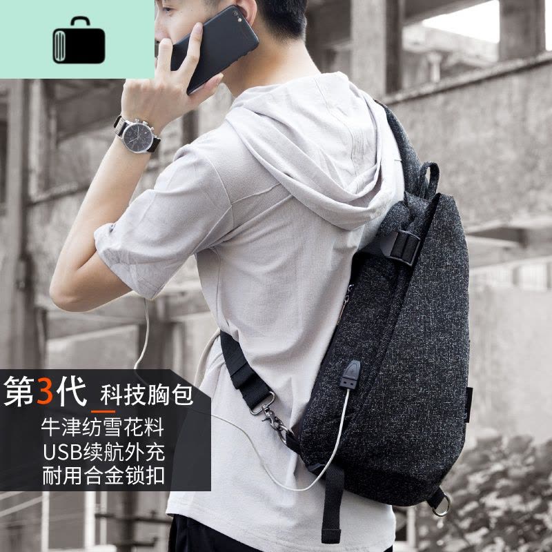 单肩包男士大容量斜挎包包休闲运动胸包学生帆布小背包潮牌NEW LAKE腰包男图片