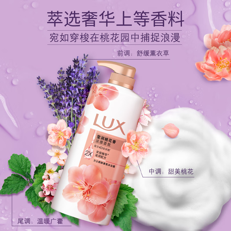 力士(LUX) 莹润桃花香淡雅香氛 娇肤沐浴乳550g 留香高清大图