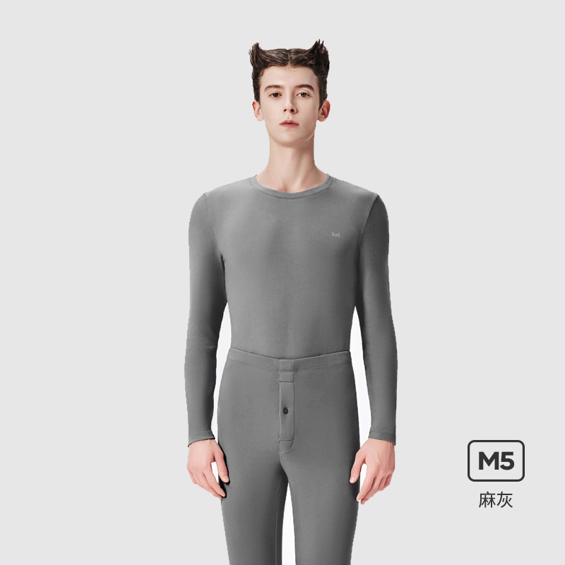 [热八度2.0舒暖]猫人男女士德绒发热保暖内衣套装 无痕秋衣秋裤高清大图