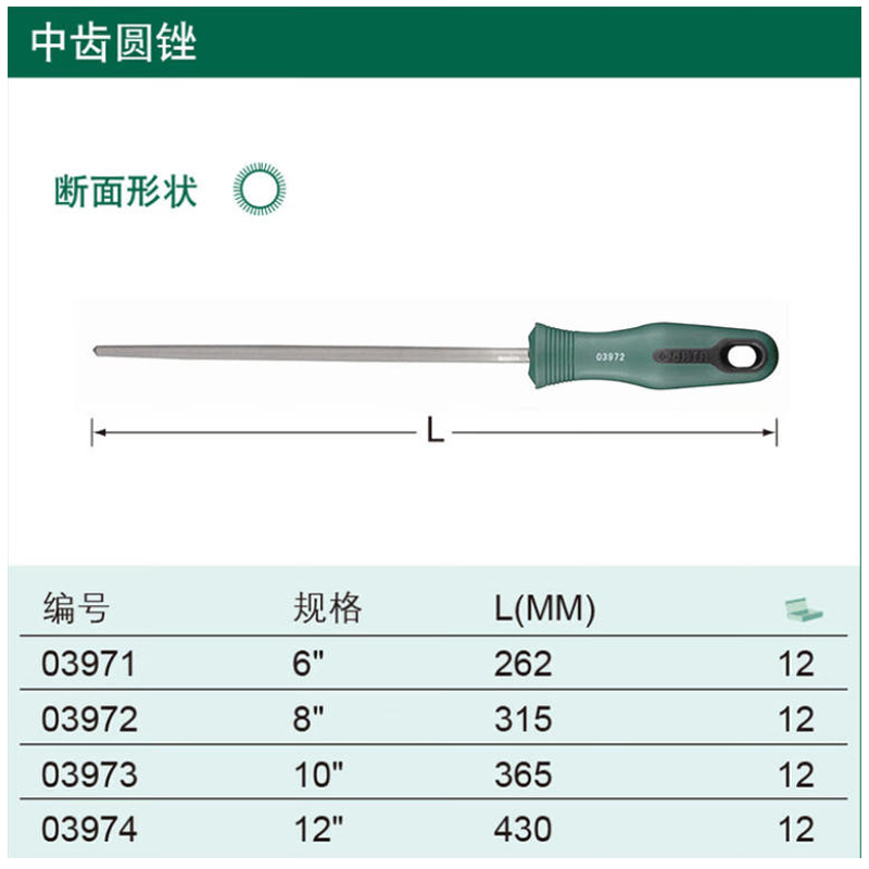世达(SATA)03971中齿圆锉6“ 6寸高清大图