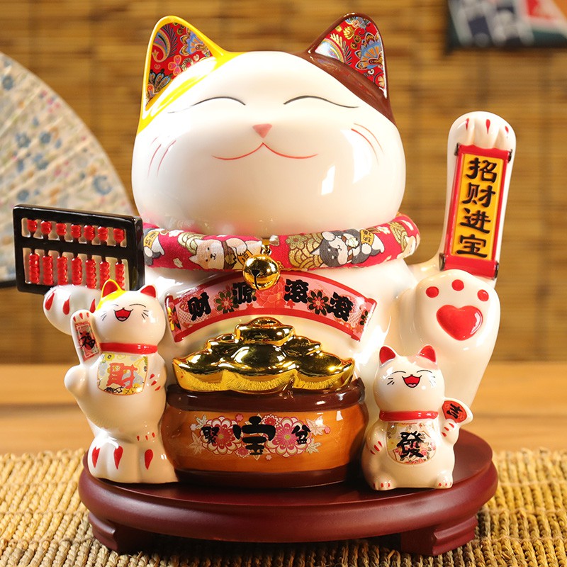 摇手猫摆件开业大号店铺收银台家居客厅礼品自动招手发财猫 三维工匠 十一寸风生水起(一桶金)摇手猫棉布垫猫高清大图