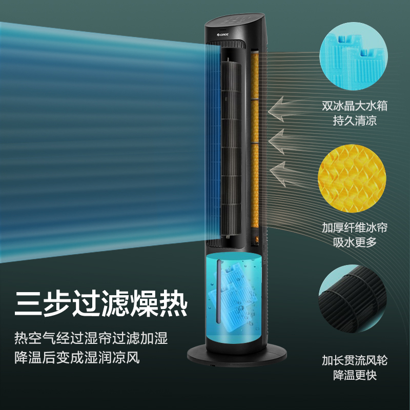 格力家用冷风扇水塔大风量冷风机节能负离子定时空调扇KS-04X60Dg 黑色高清大图