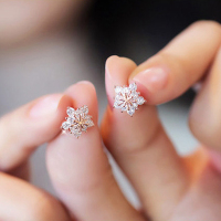 雪花耳钉女款气质韩版耳钉925银针耳钉钻 耳环 耳饰品 送女友情人节礼物送女朋友七夕情人节礼物
