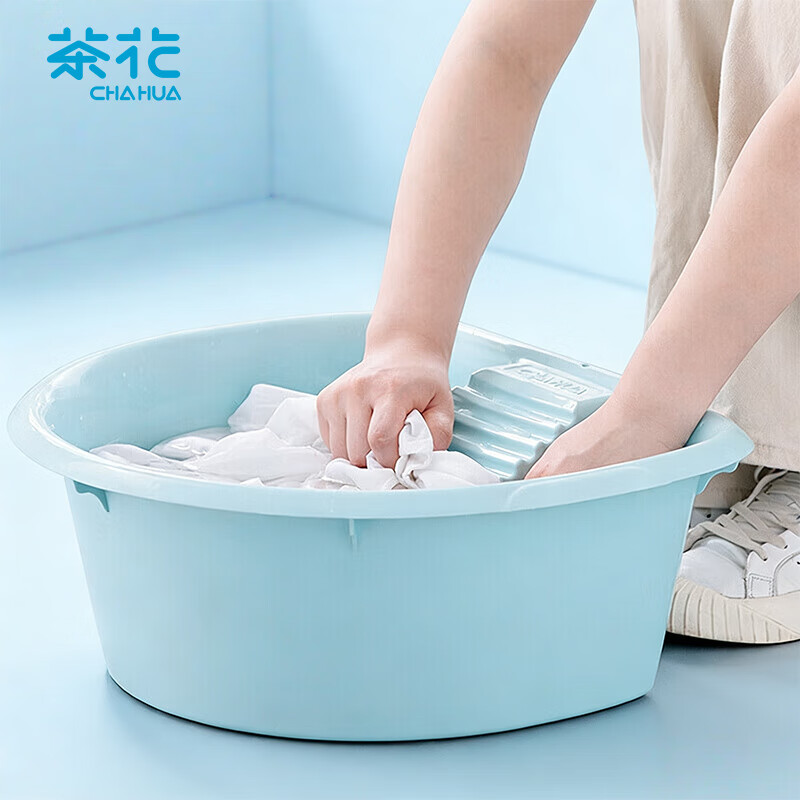 茶花 洗衣盆带搓衣板家用加厚塑料盆子搓衣盆洗衣一体 1只装03351k