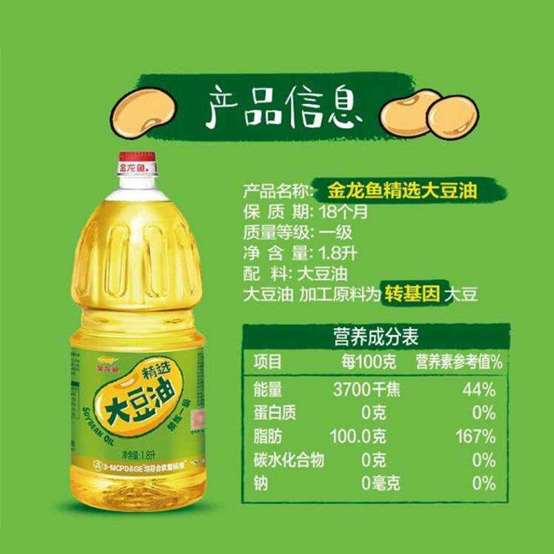 [店长推荐]金龙鱼优选一级大豆油1.8L/桶炒菜家用烹饪食用油25年3月生产高清大图