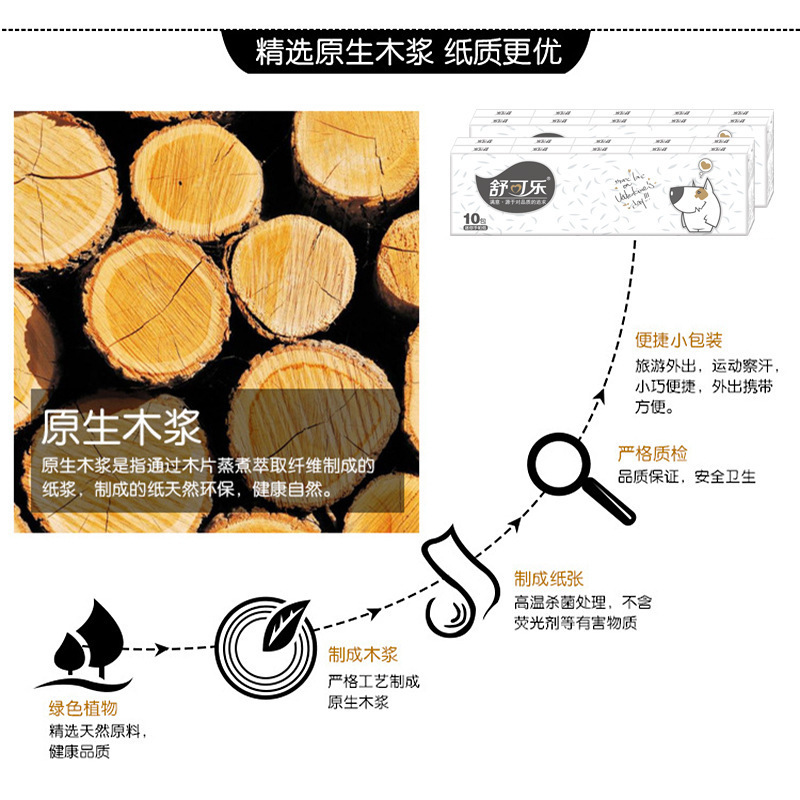 舒可乐30包手帕纸随身装便携式木浆纸巾小包餐巾纸面巾纸实惠装