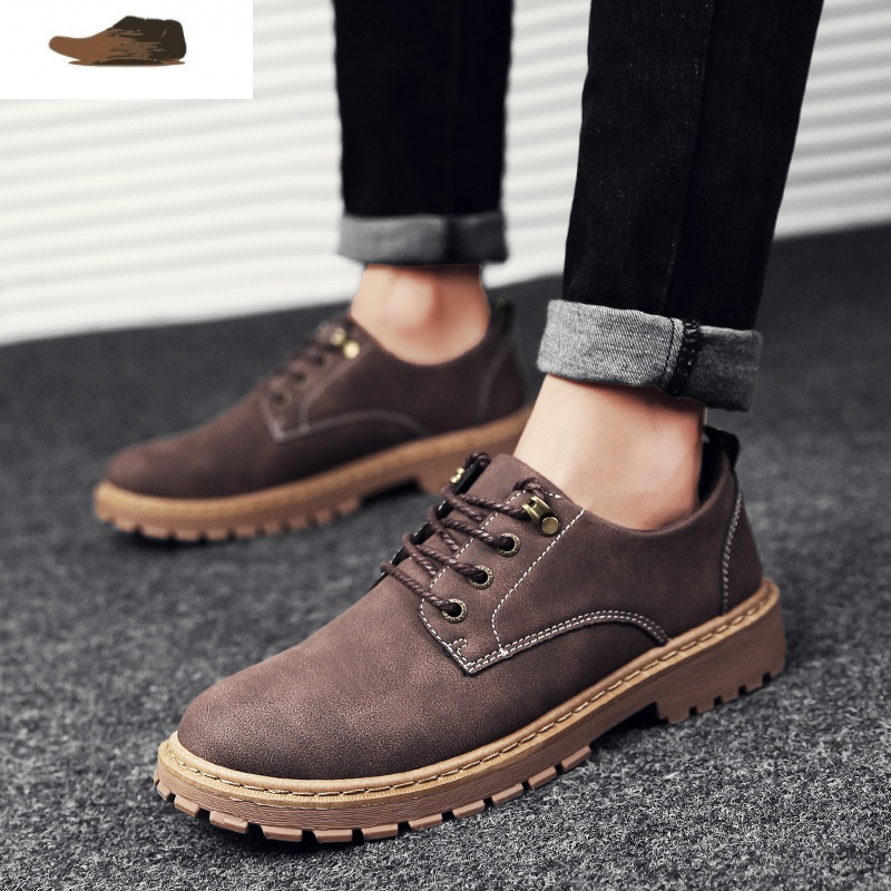 ideamini短靴男秋季英伦风工装鞋男士马丁靴百搭低帮男靴子大头皮鞋潮