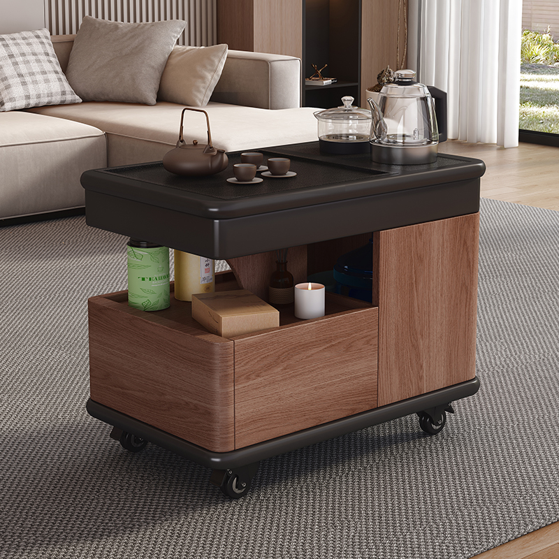青木川 简约现代轻奢实木沙发边几侧边柜客厅阳台带轮子可移动家用小户型小茶桌带烧水壶一体茶吧机角几长方形茶几高清大图