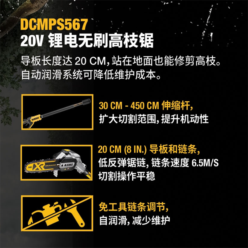 得伟高枝锯附件 20cm链条+导板 (DCMPS567)DT20668-QZ-A9