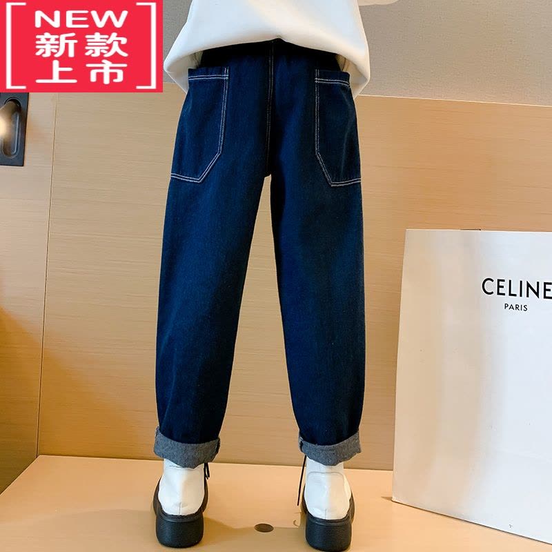 可莉允女童裤子秋冬款加绒厚儿童牛仔裤外穿2022新款大童装女孩保暖长裤保暖裤图片