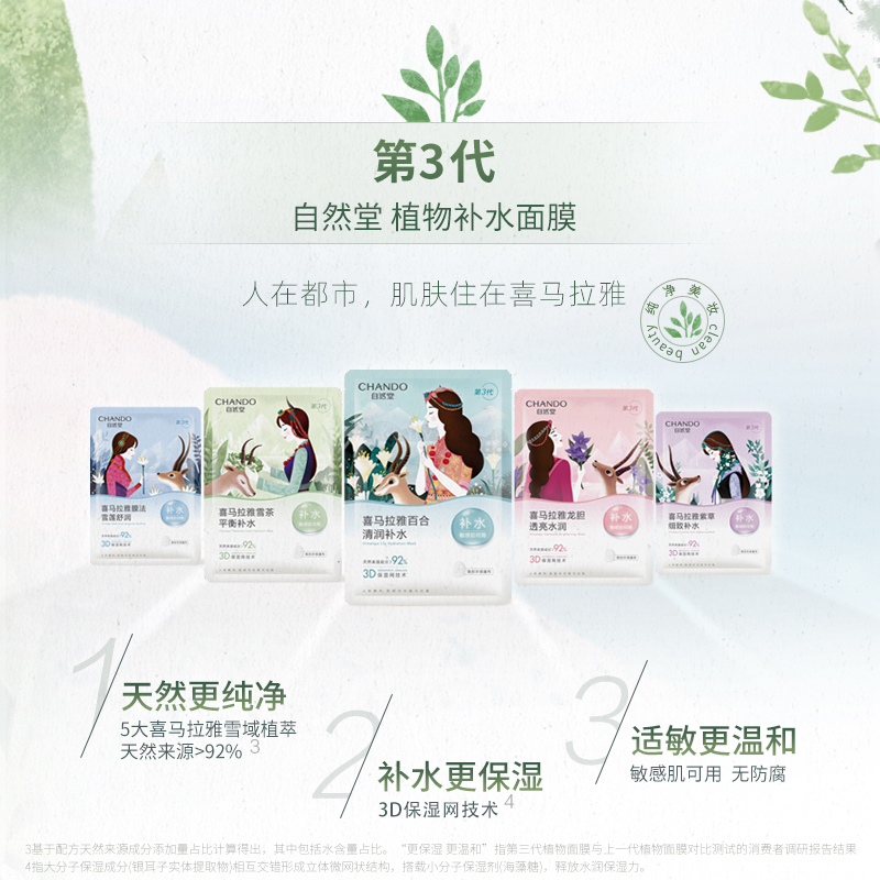 (CHANDO)自然堂面膜 面贴膜 植物面膜 保湿补水 雪域百合补水面膜高清大图
