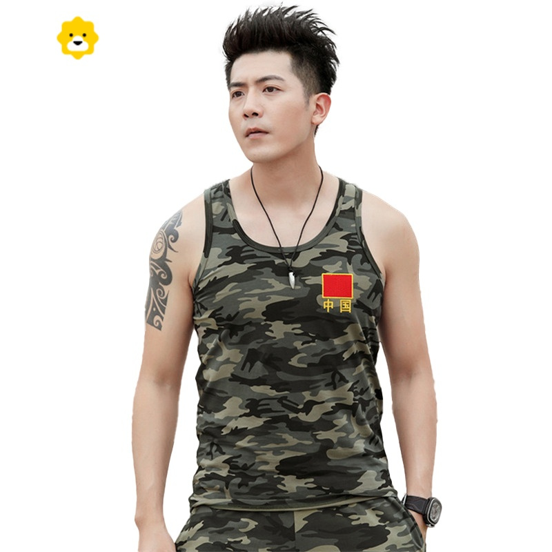 fish basket迷彩背心男款夏季修身大码跨栏汗衫剌绣中国地图外穿无袖