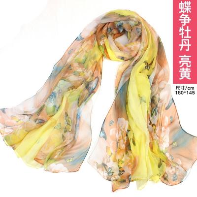 丝巾女长款纱巾超大夏季沙滩巾海边防晒围巾披肩两用玫红色郁金彩蝶玫红