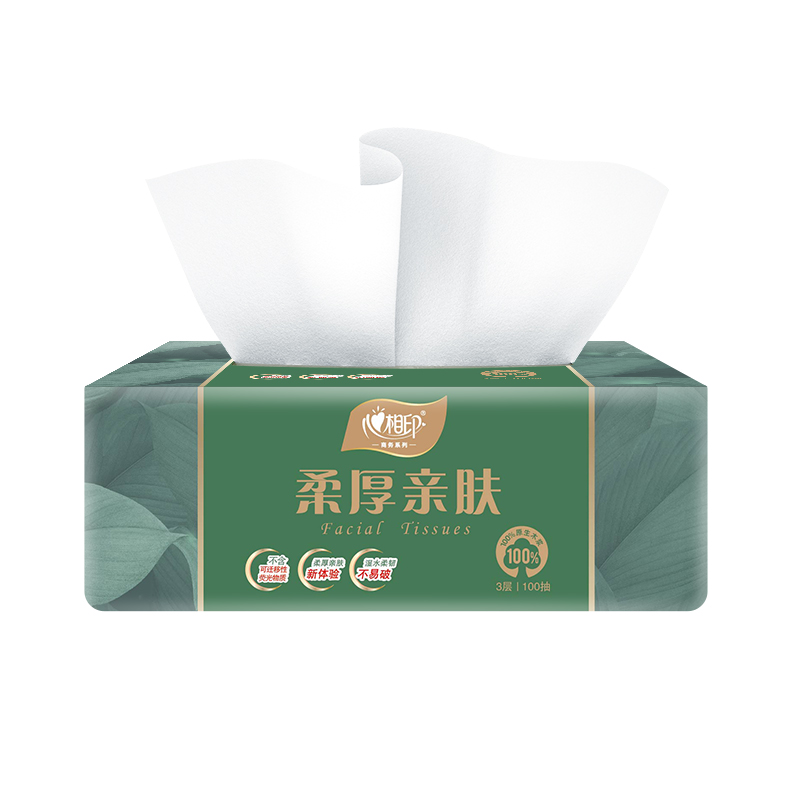 心相印 柔厚亲肤面巾纸抽纸 3DT100 3层100抽*3包/提 1提装高清大图