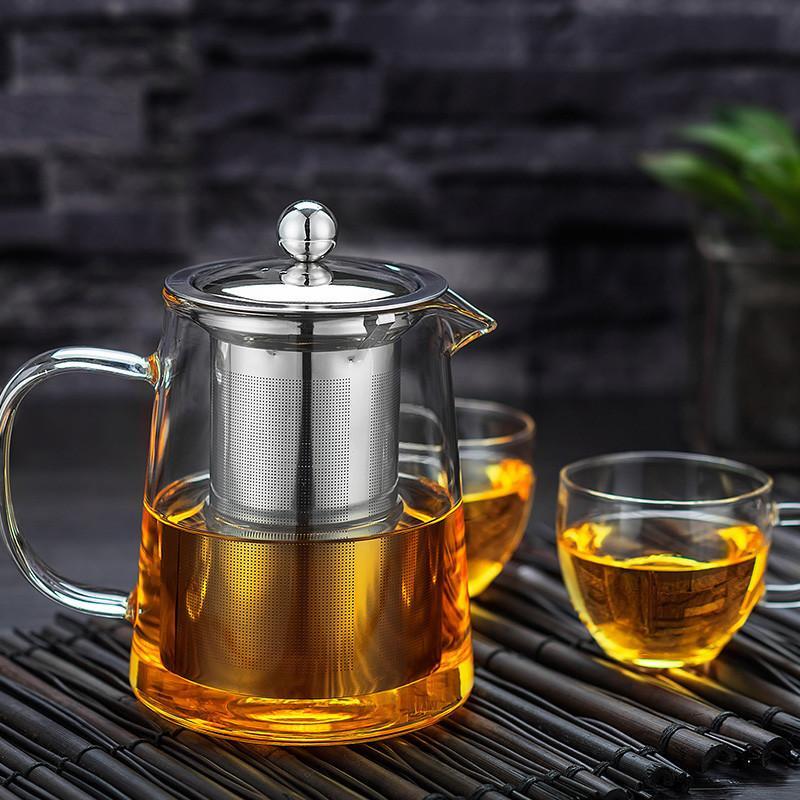 玻璃花茶壶加厚耐热茶壶功夫茶具不锈钢过滤泡茶杯冲茶器-450毫升富贵壶+4杯
