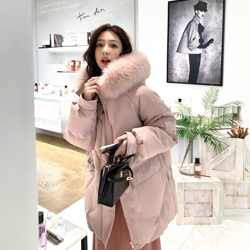 羽绒服女中长款韩版加厚大毛领过膝冬OUJIE05