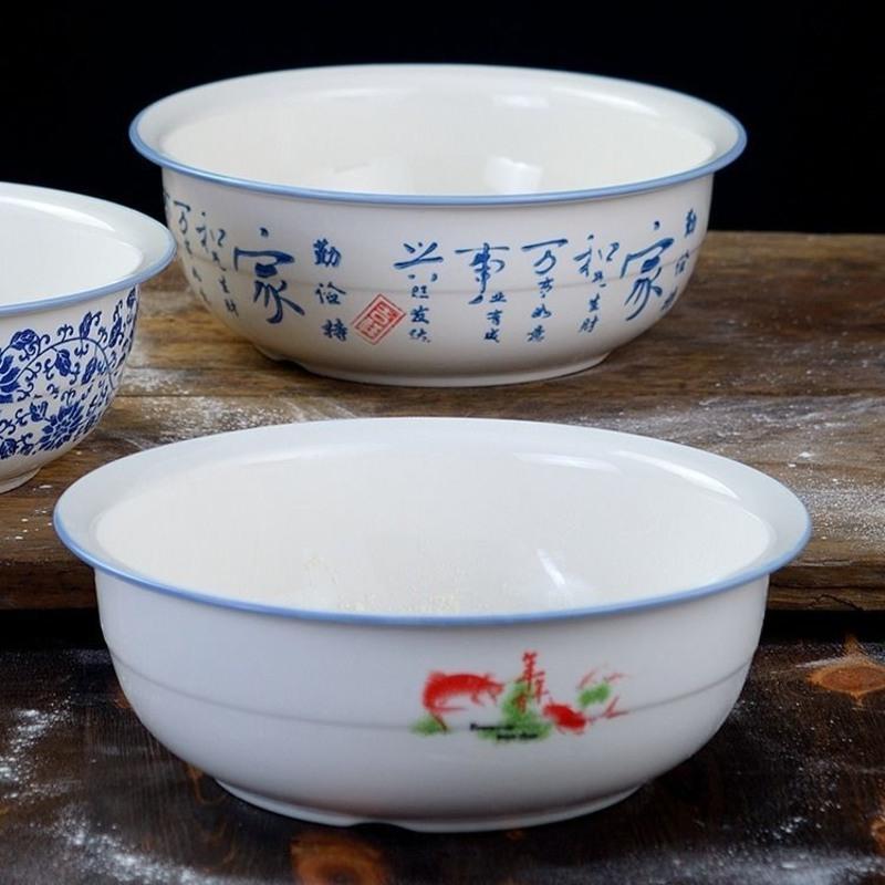 和面盆陶瓷大号加厚洗菜盆青花瓷揉面盆发面盆家用老式活面盆瓷盆 小号[适用1-3人] 年年有鱼