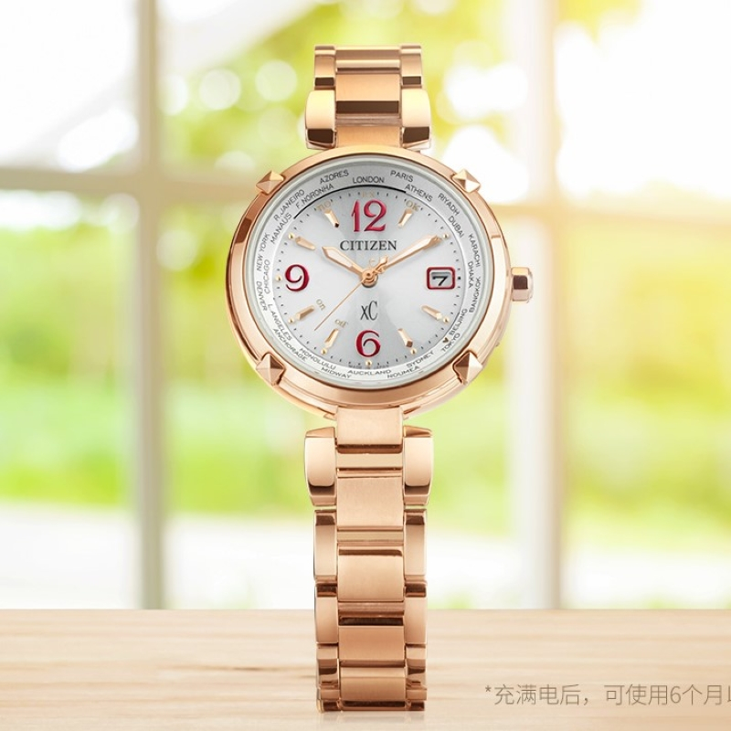 国行 西铁城(CITIZEN)手表 光动能多局电波万年历防水多功能时尚女表 EC1047-57A