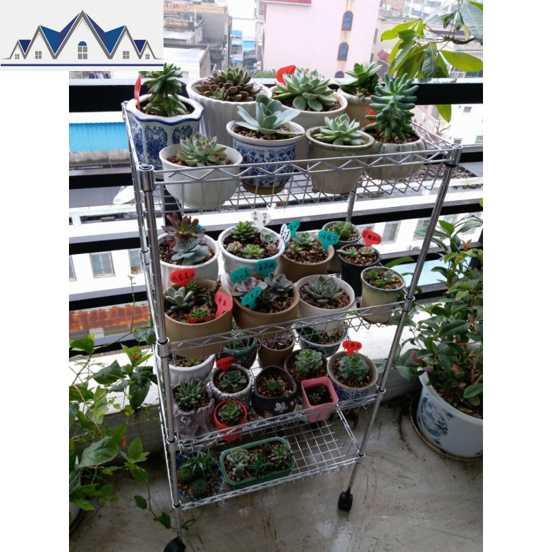 厨房水果蔬菜收纳篮筐多层移动置物架子不锈钢色落地4层锅架储物 三维工匠高清大图