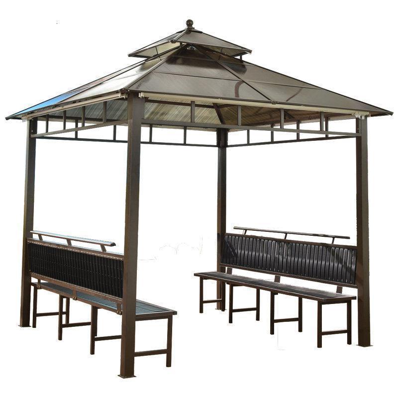 森美人户外凉亭庭院葡萄架别墅铝合金亭子花园简易休闲亭室外帐篷遮阳棚 【双顶PC阳光板】-3*3米四柱亭+2坐板