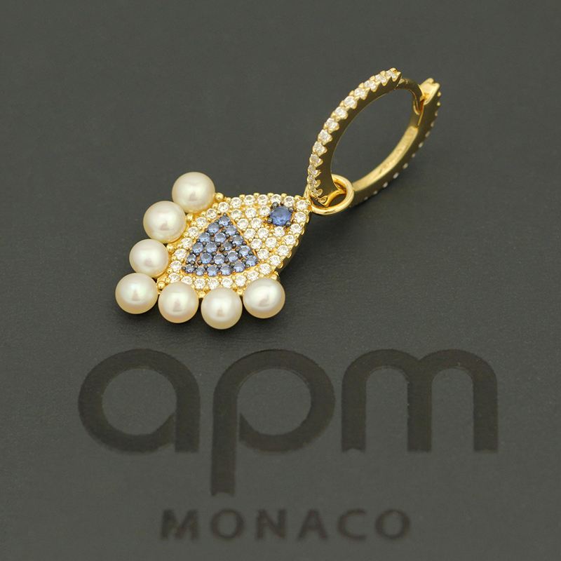apm MONACO单只金色幸运小鱼珍珠耳环925银耳饰时尚穿孔耳坠女士宴会首饰AE11617MY 金色